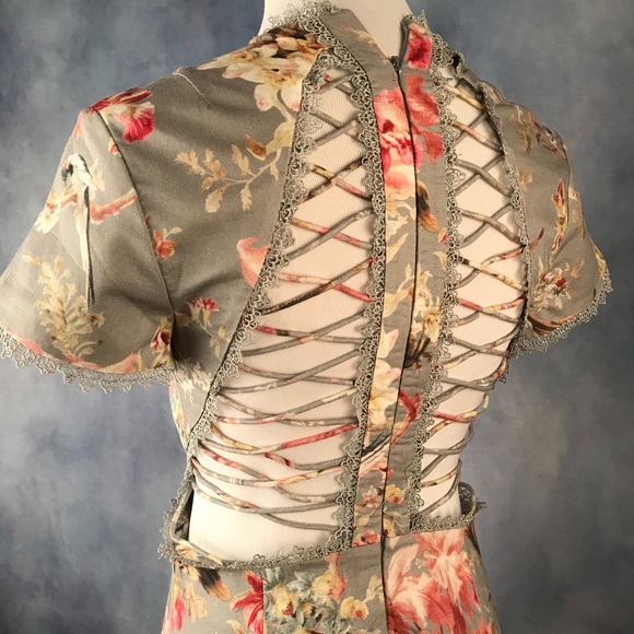 Mercer Flutter Cutout Back Floral Print Dress Blue - Picture 4 of 6